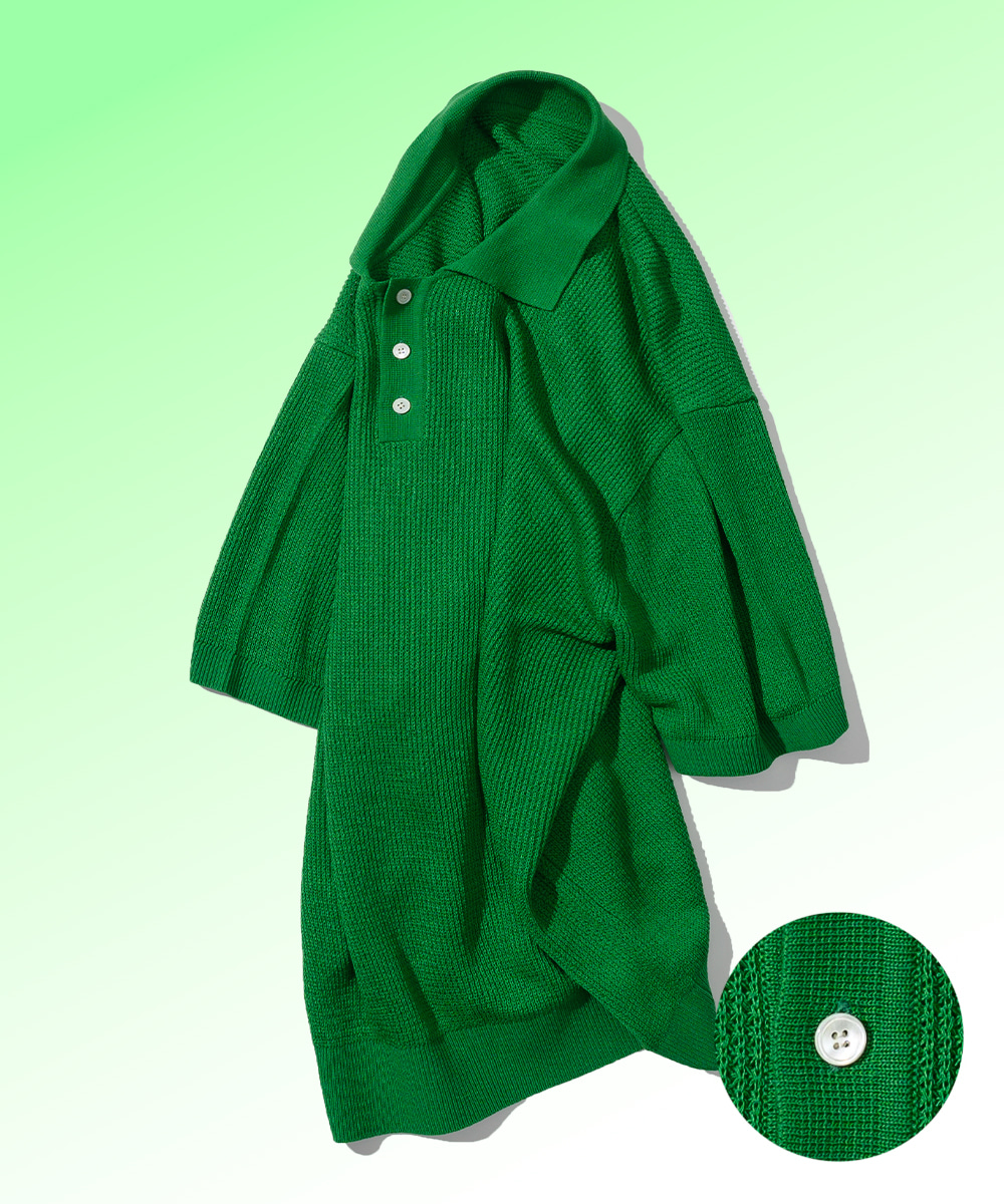 Button Linen Collar Knit_Light Green