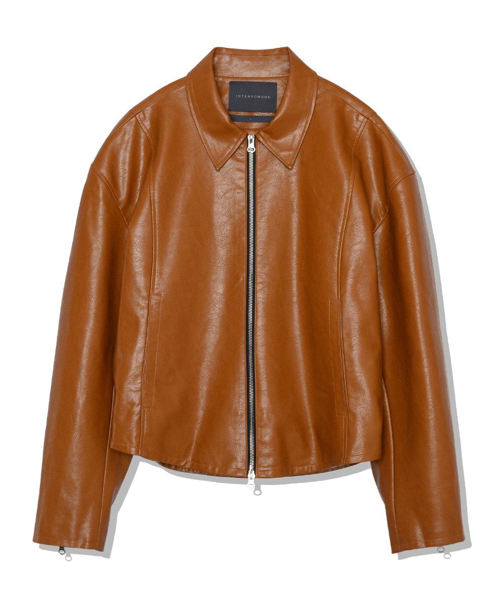 Curved Fake Leather Jacket_Orange Ochre