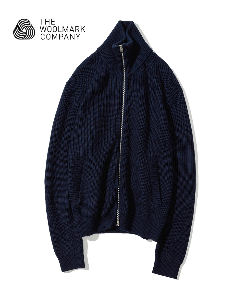 Oblique Line Merino Wool Pull Zip-up_Navy