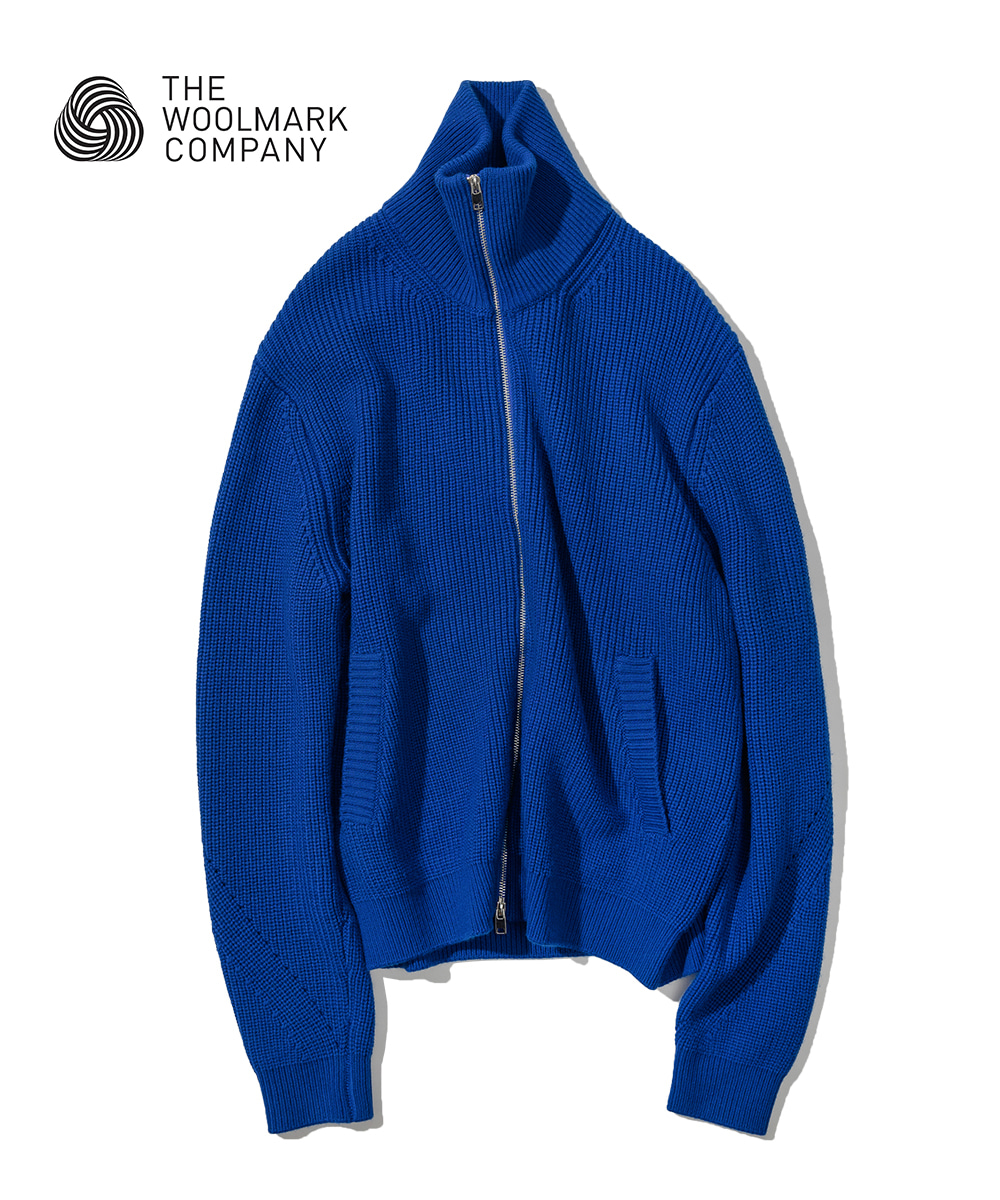 Oblique Line Merino Wool Pull Zip-up_Cobalt Blue