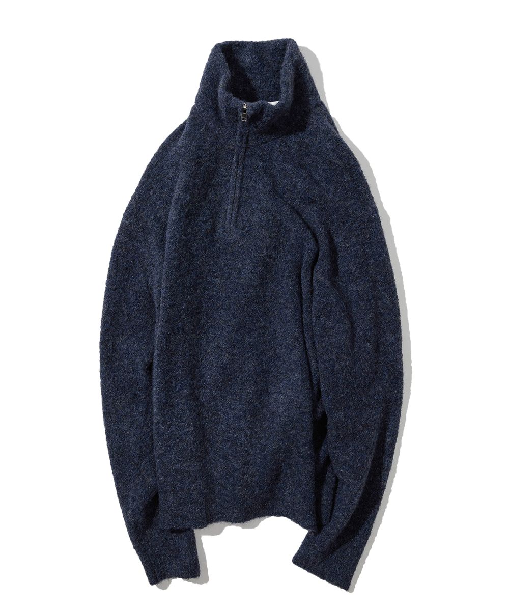 Curly Hair High Neck Pullover_Navy