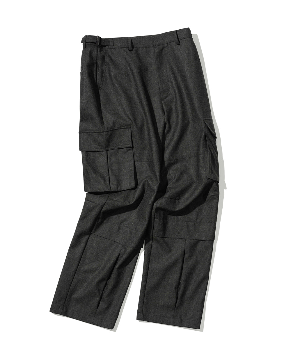 Cargo Slit Wool Pants_Khaki