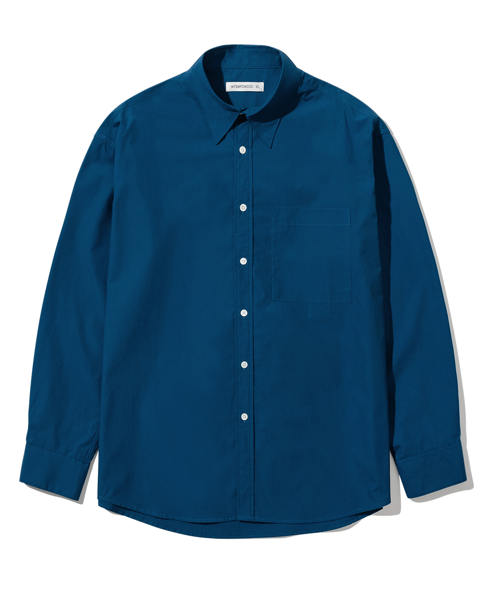 Solid Daily Cotton Shirt_Peacock Blue