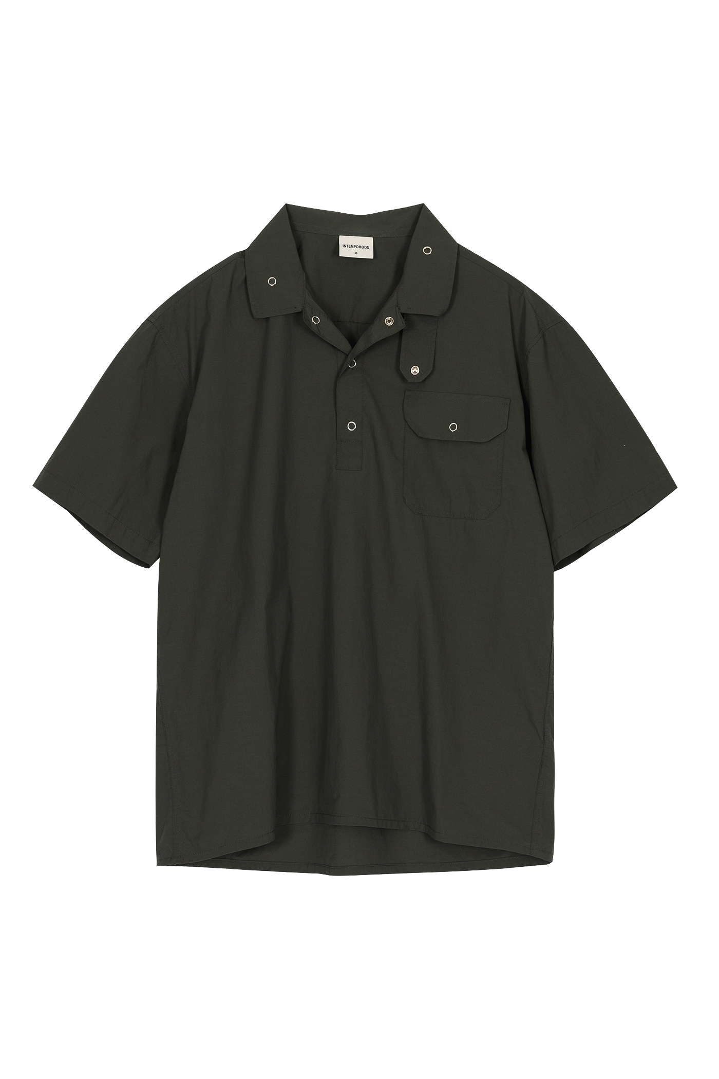 Prong Snap Button Detail Half Sleeve Shirts_Khaki