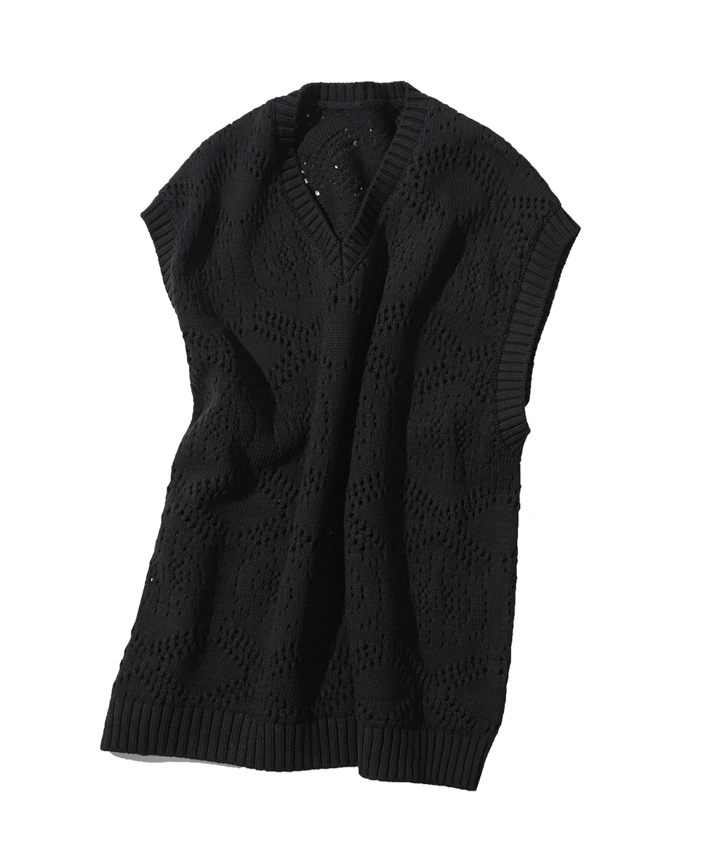 Crochet Knit Vest_Black