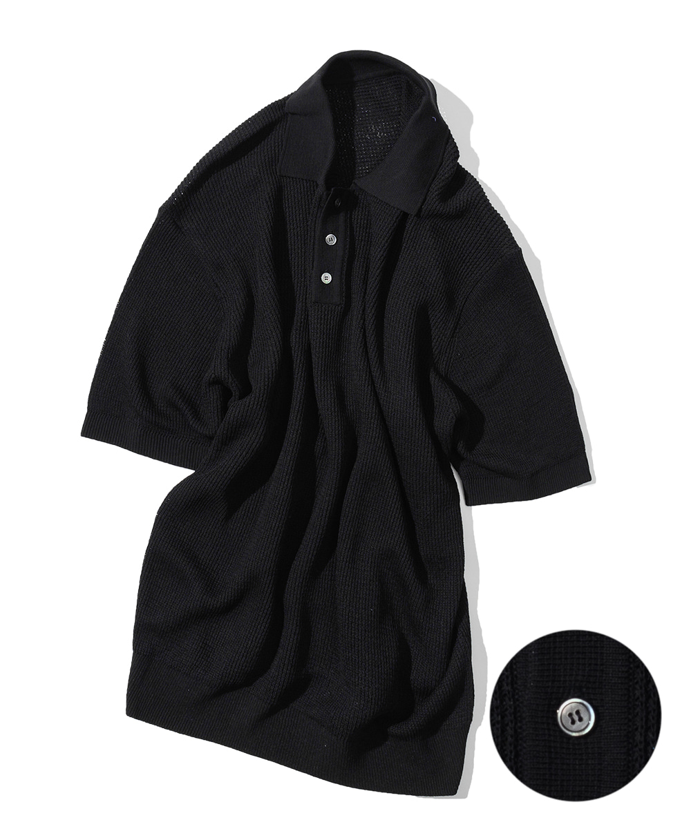 Button Linen Collar Knit_Black