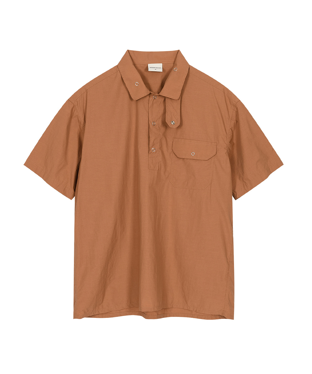 Prong Snap Button Detail Half Sleeve Shirts_Caramel