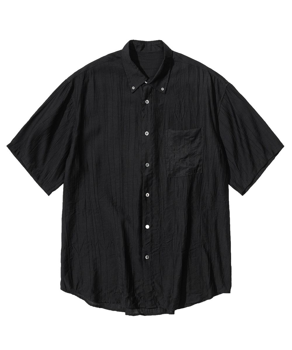 Wave Pleats Half Sleeve Shirt_Black