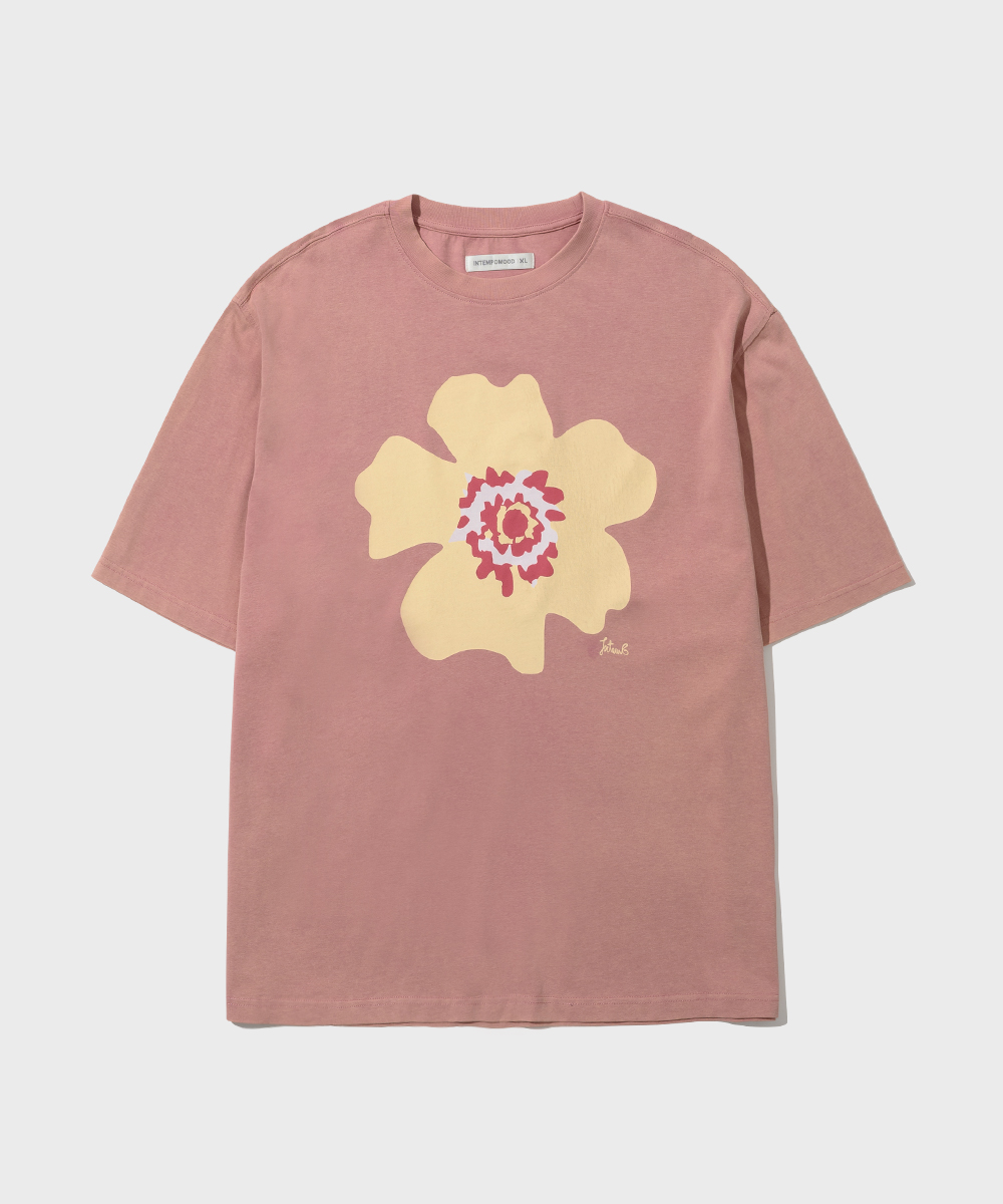 Flower Pattern Cotton T-shirt_Vintage Pink