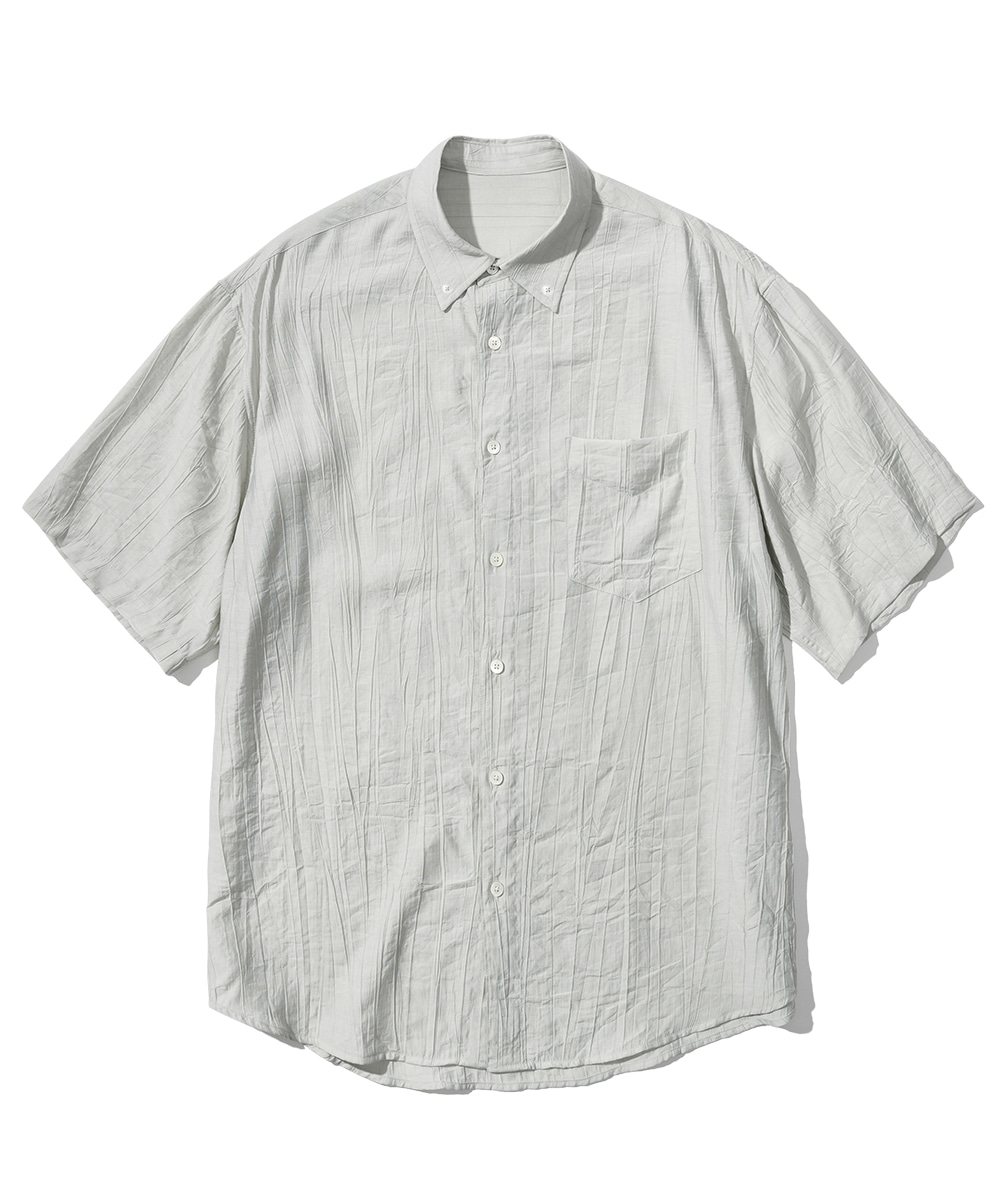 Wave Pleats Half Sleeve Shirt_Mint Gray