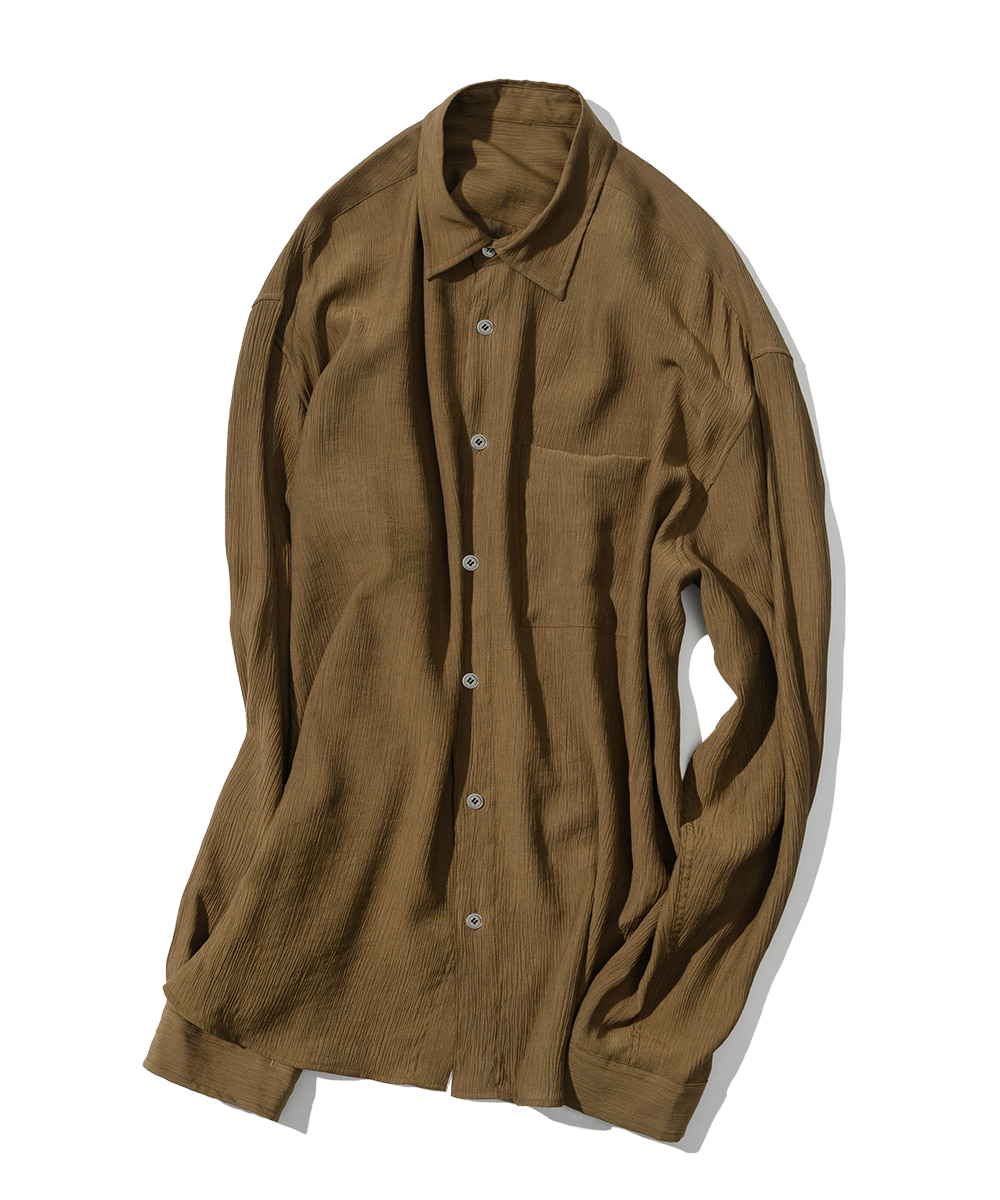 Pleats Long Sleeve Shirt_Khaki Brown