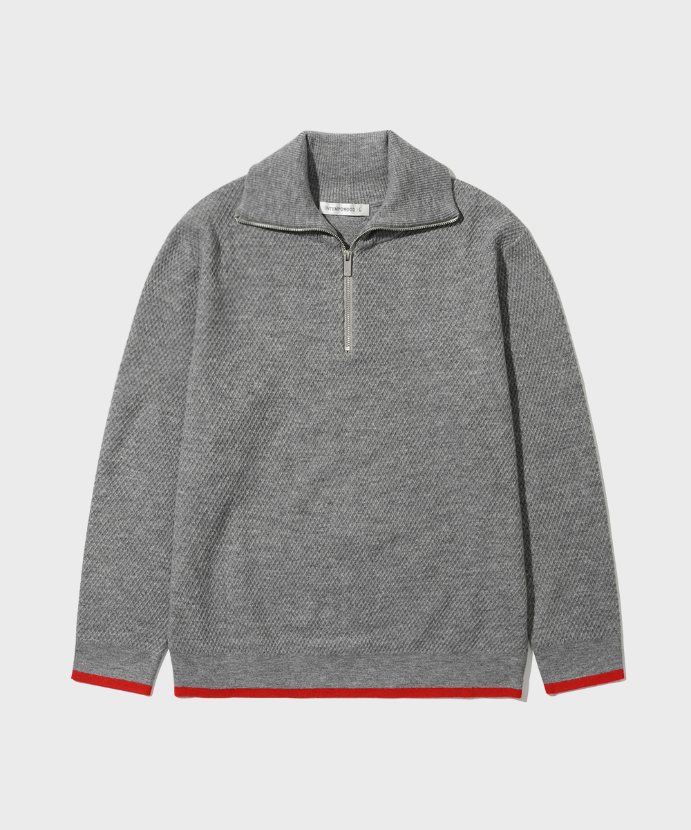 Color Line Half Zip-up Knit_Red Gray